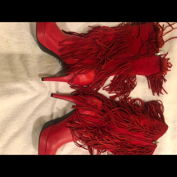 Red suide and leather fringed boot. - Picture 6 of 6